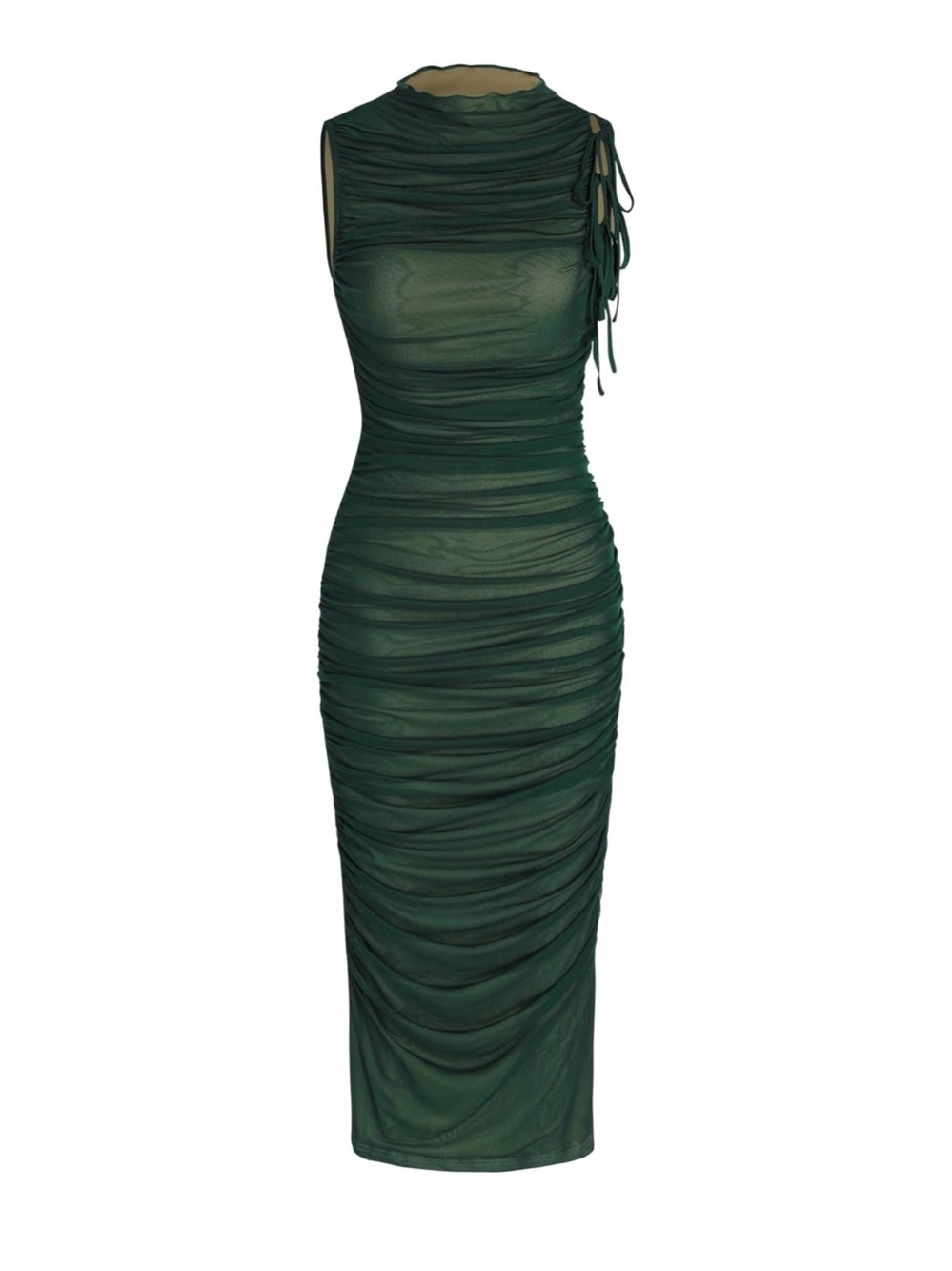 CIDER NWT $36msrp Ruched Dark Green Sleeveless Midi Dress